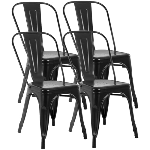 FDW | Metal Dining Chairs | Set of 4, Black | 330lbs Load
