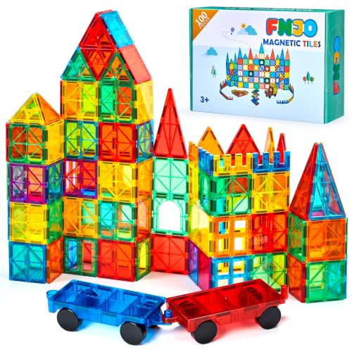 FNJO Magnetic Tiles, 100PCS Building Blocks, STEM Magnets Building Toy Set, Preschool Kindergarten Construction Stacking Toy, School Teacher Supplies, Classroom Must Haves