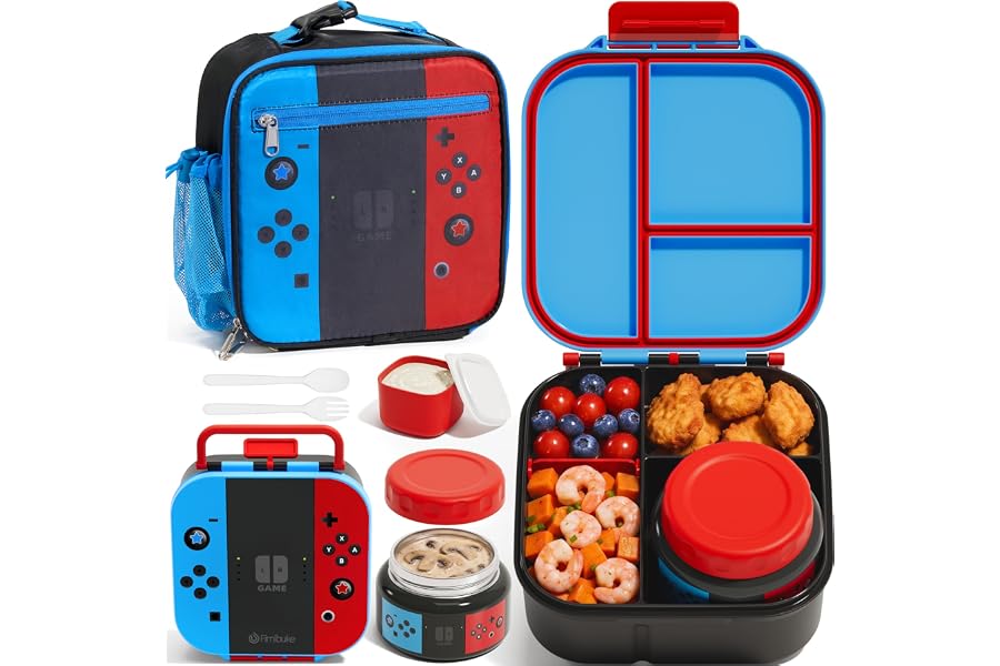 Fimibuke Kids Bento Lunch Box w/ 8.5oz Thermo Food Jar, Insulated Lunch Bag | Leak Proof 3-4 Compartments 60oz Toddler Lunch