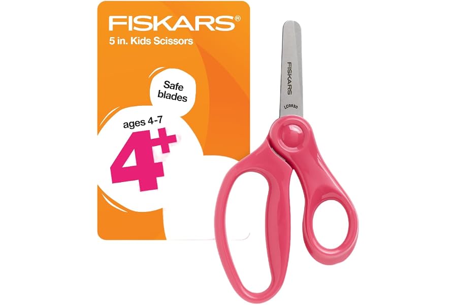 Fiskars 5" Kids Blunt-Tip Safety Scissors, Ages 4-7, Pink | Scissors with Safety Edge Blades for School or Crafting, Ergonomic Handles Designed for Kids Hands, Back to School Supplies