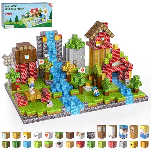 Fitrobust 200PCS Magnetic Building Blocks Set, Magnetic Tiles Kids Build Cubes STEM Game Toys, Build Forest World Set, Christmas Birthday Gifts for Boys & Girls Age 3 4 5 6 7 8 9 10, 0.78 in Size