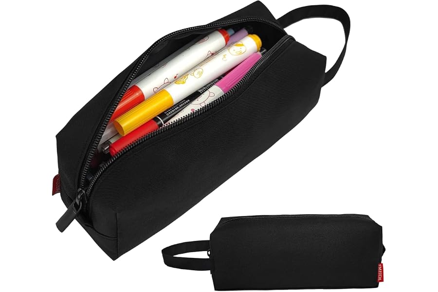 Fmeida Pencil Case Pouch - Water Resistant Pencil Pouch Portable Pencil Bag Simple Office Stationery Pouch with Handle Back to School Supplies - Black