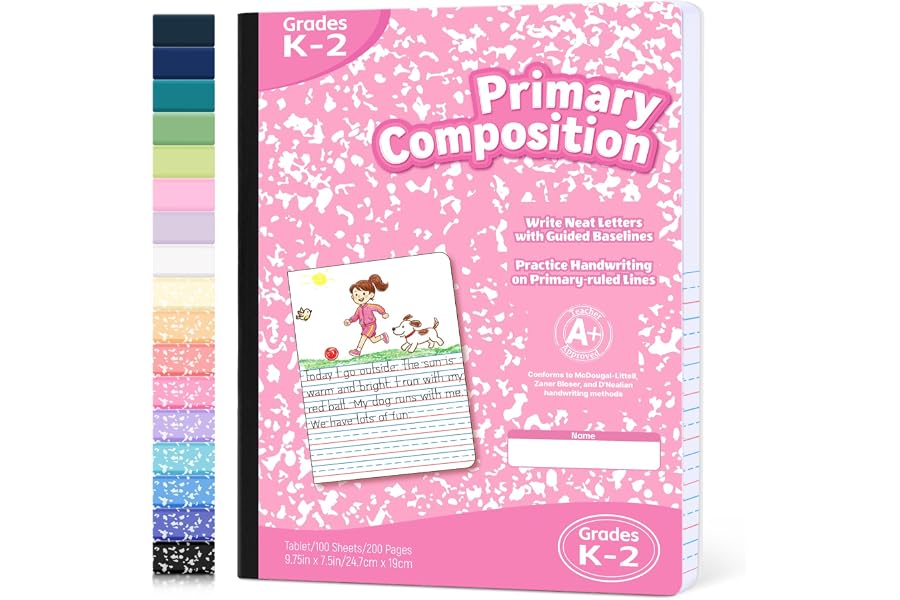 Forvencer Primary Composition Notebook K-2, Primary Journal Draw and Write | Half Page Composition Notebook, Primary Ruled Paper Grades K-2 and Kindergarten, 200 Pages/100 Sheets, 9.75 x 7.5 in , Pink