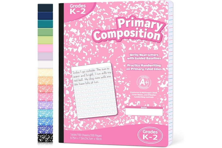 Forvencer Primary Composition Notebook，Primary Ruled Journal Grades K-2 | Pastels Colors Notebooks, Sewn Binding & Hardcover