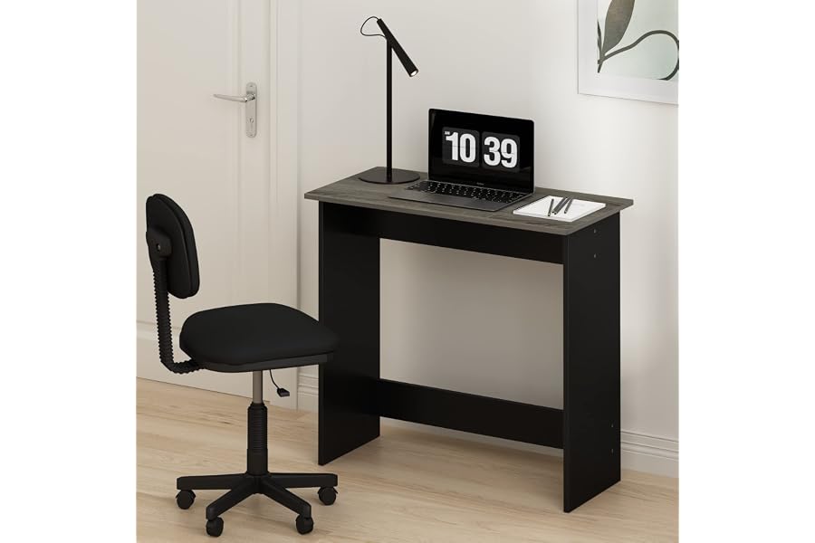 Furinno Simplistic 31-Inch Grey Computer Desk, Small Office Desk, Rectangular Home Office Desk with Drawers, Gaming Desk for Home Office, Bedroom, Study Room, Grey Oak