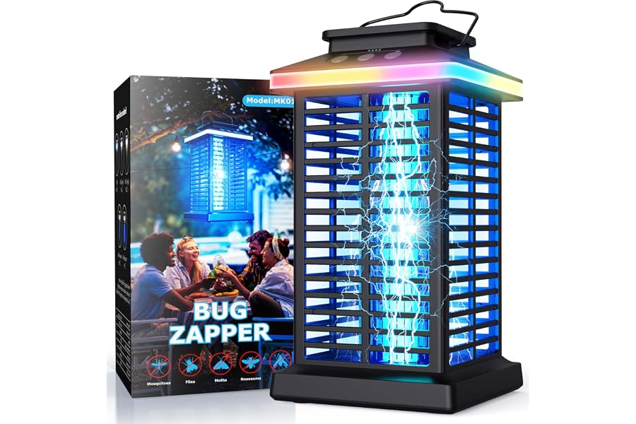 GARUTED Bug Zapper Outdoor, Mosquito Zapper 3 in 1 Rechargeable Bug Zapper Outdoor with 5000mAh Battery & LED Night Light, 4000V Electric Fly Zapper for Outside,Patio,Backyard,Garden Black 01