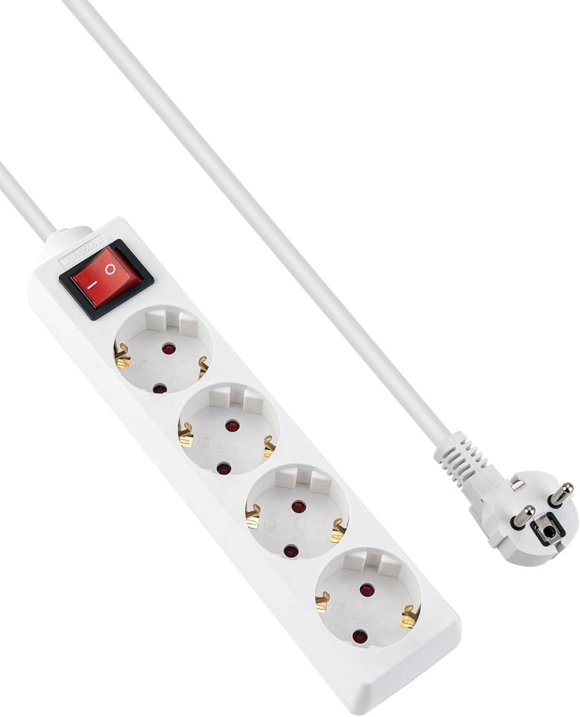 GRIFEMA Regleta enchufes 4 Tomas con Interruptor, 1,5 m | 3500W, 16A, blanco, protección infantil, 45 grados y evita consumos fantasma