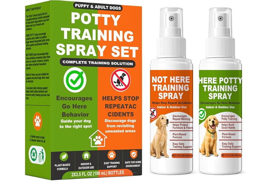 GXINSI Dog Potty Training Spray Set for Puppies & Adult Dogs | Go Here Attractant and No Pee Spray, Indoor & Outdoor Housebreaking Aid, Helps Discourage Repeat Accidents, 2 x 3.5 fl oz