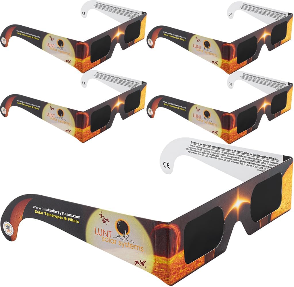 Gafas de Eclipse Solar Homologadas, Pack de 5 | EN ISO 12312-2:2015 | Para Ver el Eclipse Total de Sol | España Agosto 2026 | Filtro Solar