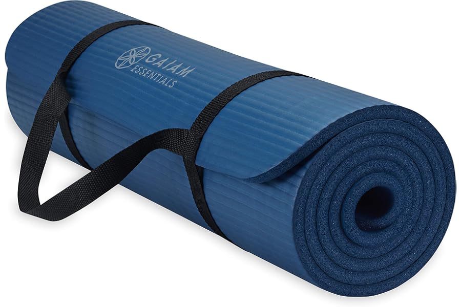 Gaiam Thick Yoga Mat, Exercise & Fitness Mat with Easy-Cinch Carrying Strap | Non-Slip NBR Foam | Joint Cushioning | Yoga, Pilates, Fitness & Floor Workouts | 72"L x 24"W