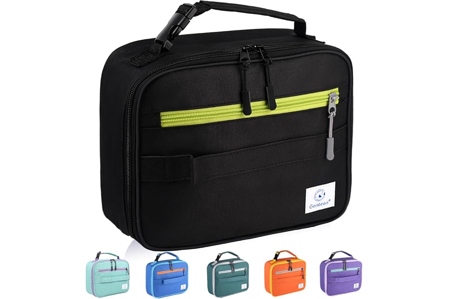 Genteen Lunch Box Kids, Insulated Lunch Bag Kids Boys Girls Back to School, Soft Lunch Box for Men Reusable Lunchbox for Office,Outdoor,School (Black)