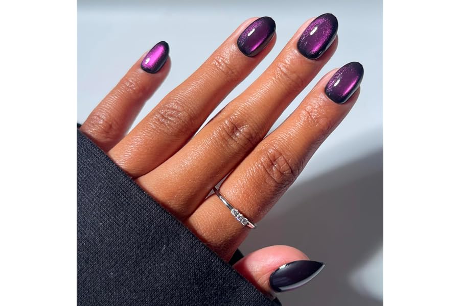Glamnetic Press On Nails - Short Oval, Velvet Fake Nails 30 Pc Full Kit | Halloween dark purple press on nails. Full kit glue-on set. Waterproof, chip-resistant. Up to 2 weeks. 15 sizes, 30 nails