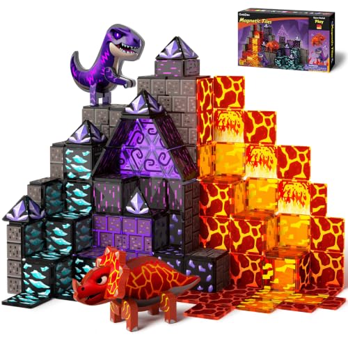 GobiDex Magnetic Tiles Lava & Cave Dinosaur Toys for Kids 3-5 5-7