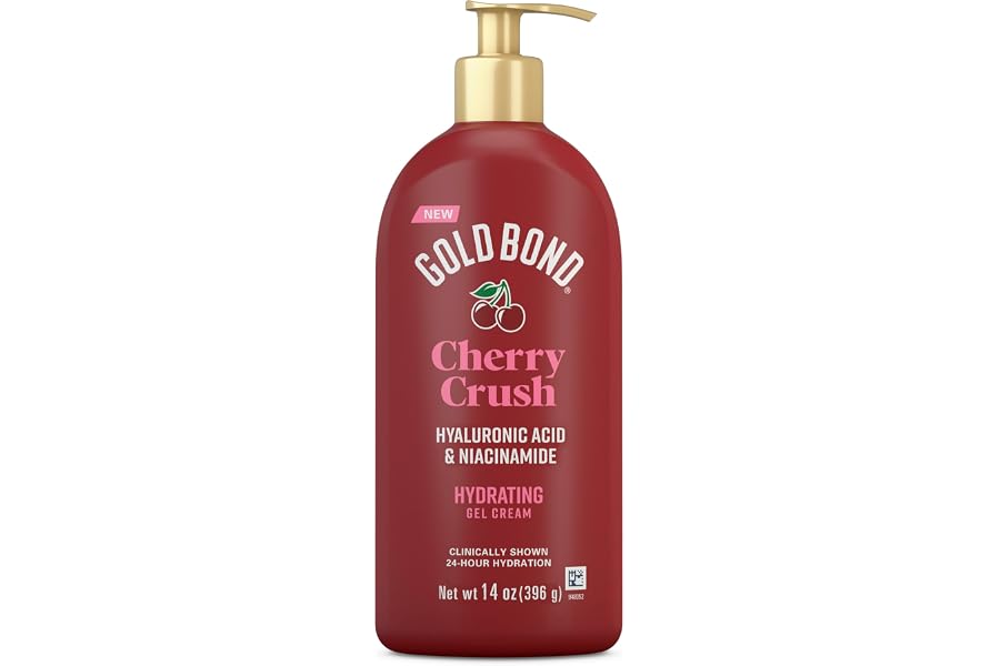 Gold Bond Cherry Crush Hydrating Gel Cream, Juicy Cherry Crush Scent, 24-Hour Hydrating Body Lotion with Hyaluronic Acid and Niacinamide, 14 oz.