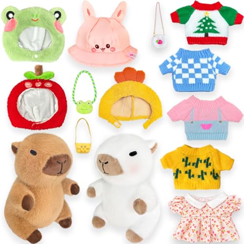 HACHIMI 2 Capybara Plush Toys with 12 Dress-Up Accessories, 10.2" Stuffed Animal Gift Set for Siblings, Sisters or Best Friends, Cute Graduation & Birthday Plushies for Kids