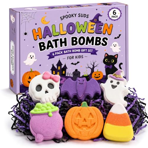 Halloween Bath Bombs, 6 Pack Boo Spooky Basket Stuffers for Women Kids