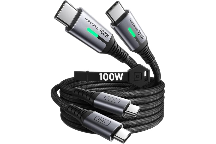 INIU USB C to USB C Cable, (6.6ft, 2-Pack) 100W USB C to C Fast Charging Cord, Braided Type C Charger Cable for iPhone 16 Pro