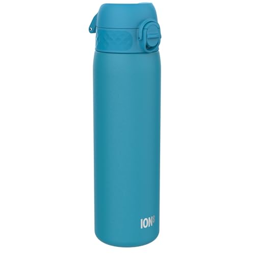 ION8 Lichtgewicht Stalen Kinderwaterfles, 400 ml/13 oz, Zonder Isolatie, Lekvrij, Makkelijk te Openen, Veilige Vergrendeling, Vaatwasserbestendig, Flipdop, Draaggreep, Duurzaam, Blauw