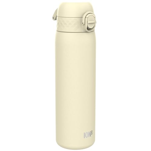ION8 Lichtgewicht Stalen Kinderwaterfles, 400 ml/13 oz, Zonder Isolatie, Lekvrij, Makkelijk te Openen, Veilige Vergrendeling, Vaatwasserbestendig, Flipdop, Draaggreep, Duurzaam, Romig Wit