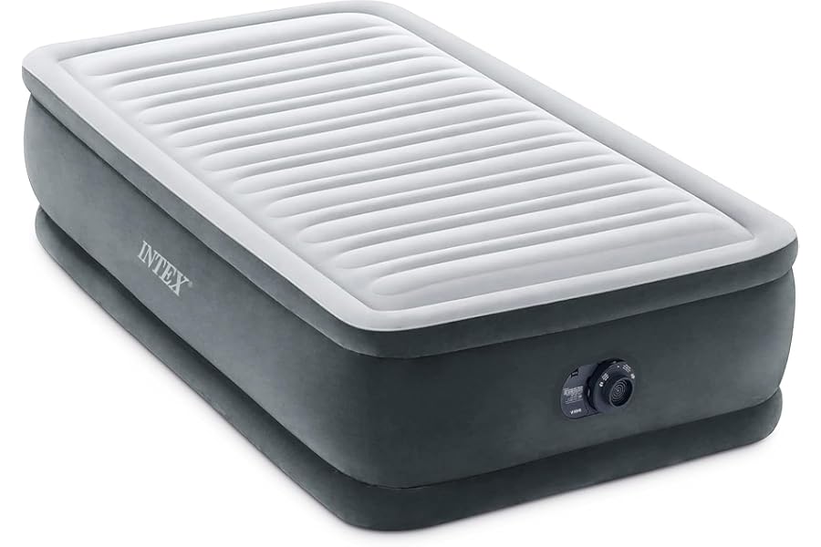 Intex Dura-Beam Deluxe 18" Twin Size Air Mattress with Built-in Pump | 64411ED - Comfort-Plush Portable Inflatable Bed for Camping, Travel & Guests