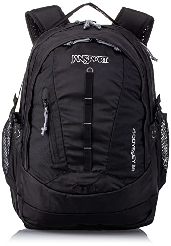 JanSport Odyssey Laptop Backpack for 15” Computer or 3L Hydration System, Black - Large Bag Adults with Tuck-Away Hip Belt, 2 Main Compartments - Premium College Essentials