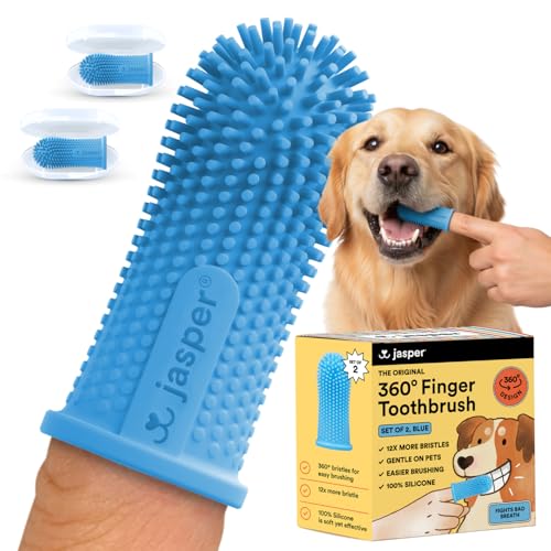 Jasper Dog Toothbrush, 360° Finger Toothbrush for Dogs & Cats, Blue 2-Pack