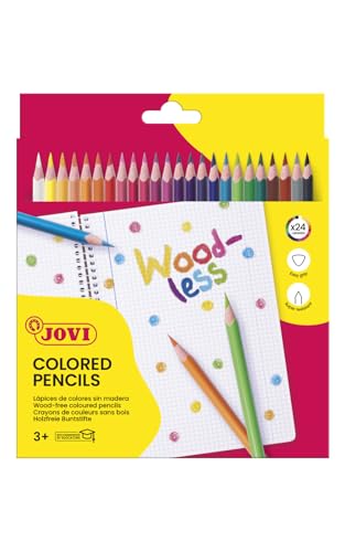 Jovi - Lápices de colores Woodless de 24 unidades Colores surtidos (734/24) | Colores surtidos, forma triangular ergonómica, afilado suave, formato escolar