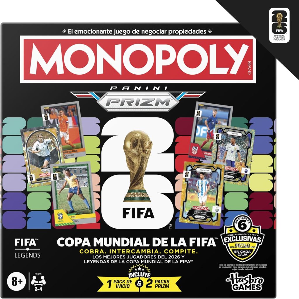 Juego Monopoly Panini Prizm: Copa Mundial de la FIFA I Juego de Mesa con Tema de fútbol y con Cartas coleccionables Monopoly Panini Prizm Copa Mundial de la FIFA 2026 I Edad: 8+ - Versión en español