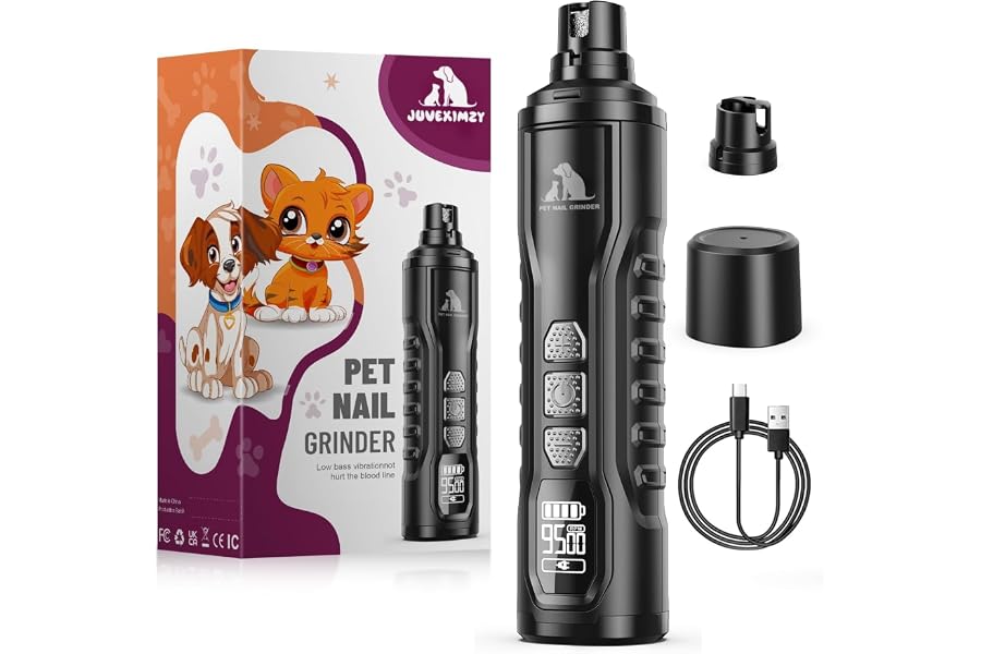 Juveximzy Electric Dog Nail Grinder: Upgraded 5-Speed Quiet Dog Nail Trimmer-Safe Painless Nail File for Claw Trimming & Grooming Care at Home for Dogs & Cats