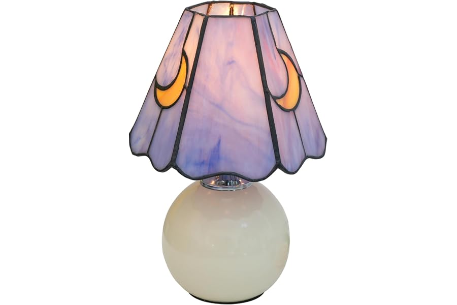 KIPHEPI Tiffany Style Moon Mushroom Stained Glass Table Lamp Cute Small Table Lamp Bedroom Bedside lamp Living Room Dining Room Office Decoration Desk lamp Home Decoration Creative Gift Scene Props