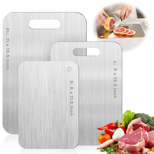 Katori Titanium Cutting Boards for Kitchen-100% Pure Titanium Cutting Board set Double Sided Non Toxic Titanware Chopping Board,Dishwasher Safe Metal Cutting Boards FathersDay Gifts(3PC-S+L+XL)