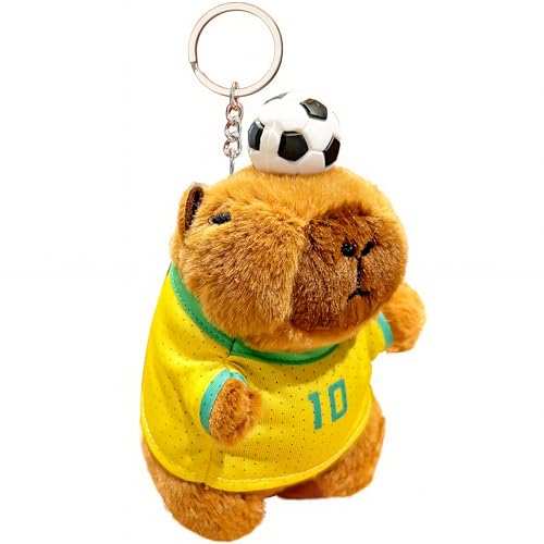 Kawaii Capybara Plush Keychain, Mini Capybara Keychain with Soccer/Basketball for Kids Adults, Sport Capybara Stuffed Animal for World Cup Birthday Christmas Party Decoration (4.7In,Keychain-Soc)
