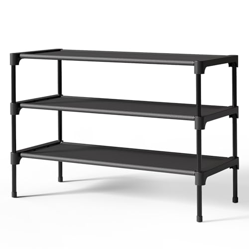 Kitsure Shoe Rack - Non-Woven Shoe Rack Shelf, 27.5" Wide - 3 Tier, Black