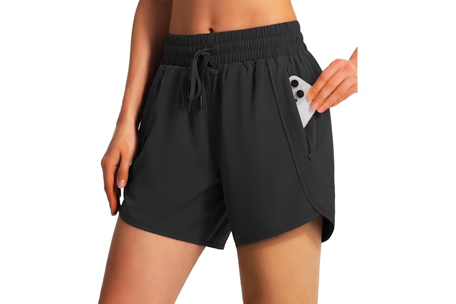 Ksmien Women's 5"/7" Athletic Running Shorts Quick Dry with Zipper Pockets | Lightweight Workout Shorts, Unlined, Breathable,