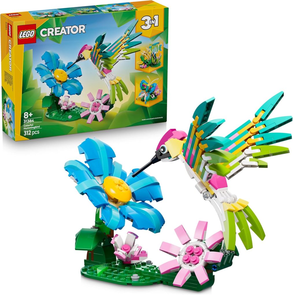 LEGO Creator 3-en-1 Animaux Sauvages : le Colibri Coloré - Jouet Oiseau se Transformant en Figurine de Papillon ou Poisson - Décoration Intérieure DIY - Cadeau Original Fille ou Garçon dès 8 ans 31384