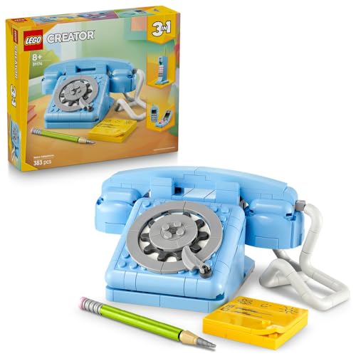 LEGO Creator 3in1 Retro Telephone Toy with Rotary Dial - Transforms into a 1980s Model or 2 Mobile Phones from the 2000s - Creative Gift for 8+ Year Old Girls & Boys - 31174