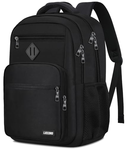 LIECDRO Black Backpack for Men, School Backpack for Boys Teens,15.6 inch Laptop Back Pack with Reinforced Straps, Backpacks for School Business Work College Travel, College Book Bag, Bookbag