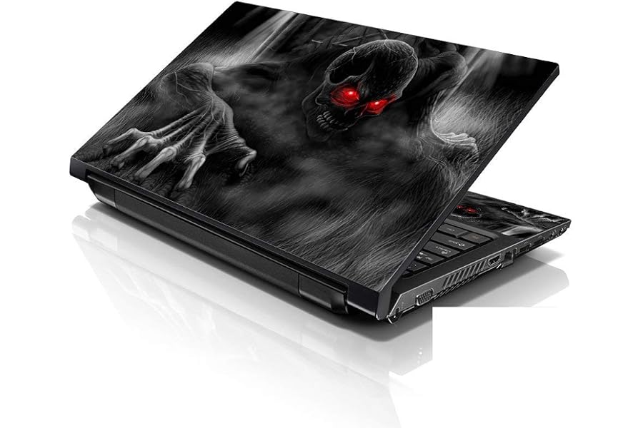 LSS 15 15.6 Inches Laptop Notebook Skin Sticker with 2 Wrist Pads - Reusable Cover Protector Vinyl Sticker Cover Decal Fits 13" - 16" HP Asus Acer Samsung - Dark Ghost Zombie Skull