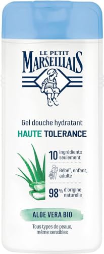 Le Petit Marseillais Gel Douche Haute Tolérance Aloe Vera Bio, 400 ml | Hydratant, Formule composée à 98% d'ingrédients d'origine naturelle, Pour tous types de peaux, même sensibles, Sans sulfate