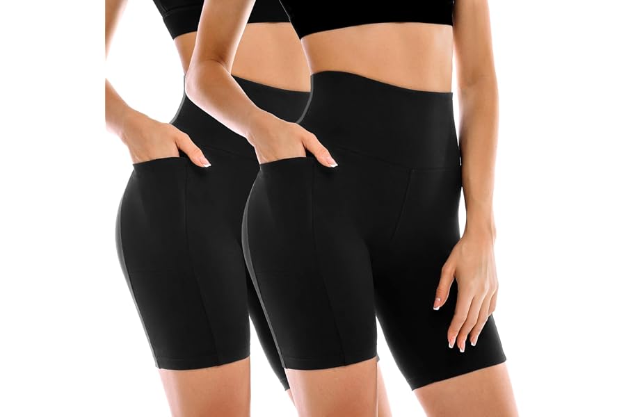 Leafigure 2 Pack Womens Biker Shorts with Pockets 6" | High Waisted, Tummy Control, Running, Gym, Workout, Yoga Shorts