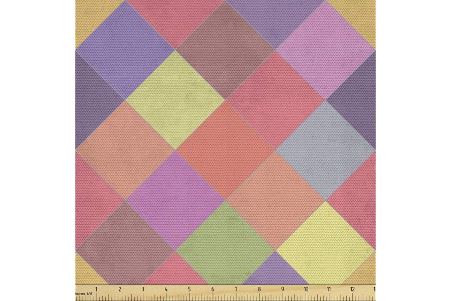 Lunarable Plaid Fabric by The Yard, Grunge Diagonal Checkered Pattern Colorful Geometric Arrangement Rhombus Like Shapes, Decorative Fabric for Upholstery and Home Accents, 3 Yards, Pink Lilac