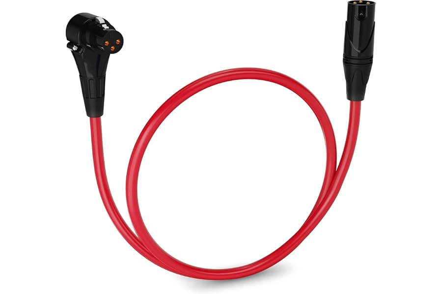 LyxPro 1.5 ft XLR Mic Cable, Male to Right-Angle Female, Red