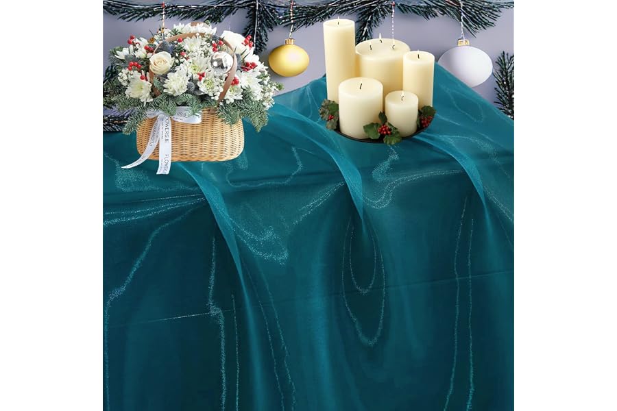 MDS® Pack of 5 Yard Sheer Organza Fabric for Wedding Party Home Event Banquet Decorations, Backdrop Curtain Craft Dress Sewing Fashion DIY Crystal Organza Tulle Fabric Bolt 44” Wide - Dark Teal