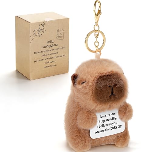 MOVING EARS Calm Capybara Gifts for Friends Students Teachers Handmade Capybara Plush with Message Card for Women Men Teen Boy Girl Support Cute Stuff Plush Animal Christmas White Elephant Gift
