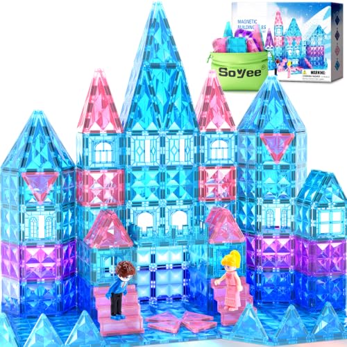 Magnetic Tiles 102pcs with 2 Stairs 2 Dolls Princess Castle Building Toys