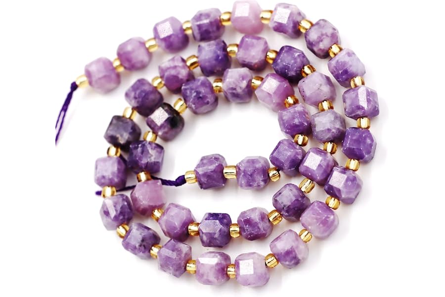 Malahill Wholesale Natural Faceted Stone Beads for Jewelry Making Sold per Bag 5 Strands Inside Cube Lepidolite 6mm