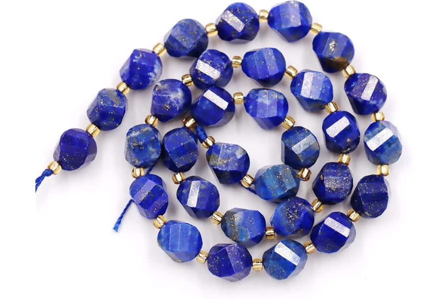 Malahill Wholesale Natural Stone Beads for DIY Jewelry Making Sold per Bag 5 Strands and one roll Cord Inside Faceted S Shape Lapis Lazuli 8mm