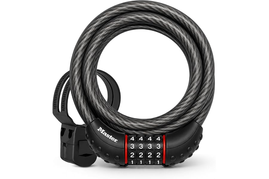 Master Lock 6 ft Cable Bike Lock 4-Digit Combination 1/2 in Diameter 8122D | Set Your Own Combination Bike Lock, Vinyl-coated