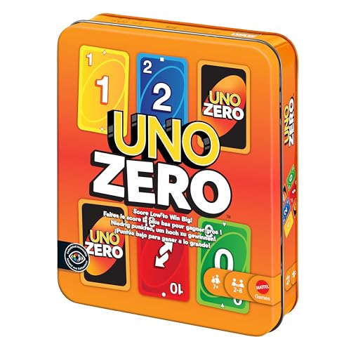 Mattel Games UNO Zero kaartspel, 7+, 2-8 spelers | Scoor laag om groots te winnen in een sierblik, 7+, 2-10 spelers, JLK16