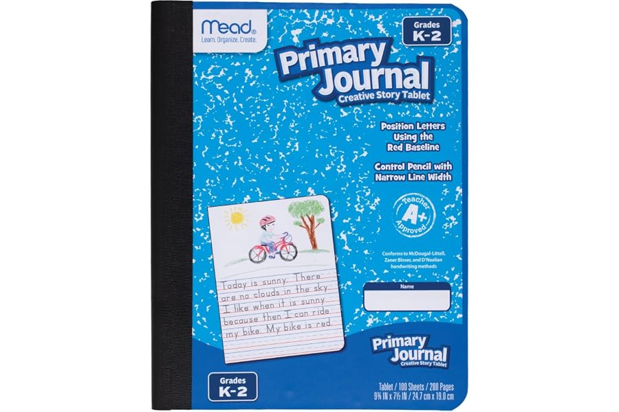 Mead Primary Journal Creative Story Tablet Composition Notebook, 7.5" x 9.75", Grades K-2, 100 Sheets, Color Selected For You (10297)